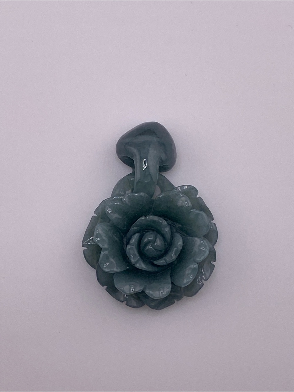 Blue Water Jade Rose Pendant - Natural Hand-Carved Jadeite - Floral Statement